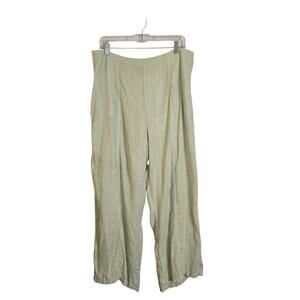 Flax 100% Linen Crop Wide Leg Pull On Pants Green Size L Coastal Beachy Pastel
